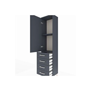 Arges Dolap 2 Raflı 4 Çekmeceli Tek Kapaklı 44x30x182 Antrasit-antrasit