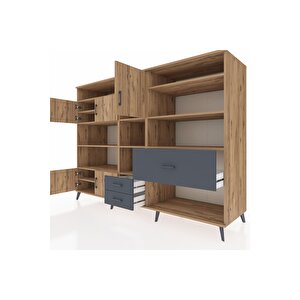 Kronos Dolap 13 Raflı 3 Çekmeceli 5 Kapaklı 220x59x163 Çam-çam/antrasit