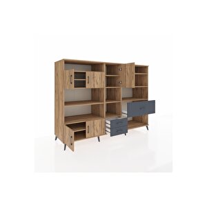 Kronos Dolap 13 Raflı 3 Çekmeceli 5 Kapaklı 220x59x163 Çam-çam/antrasit