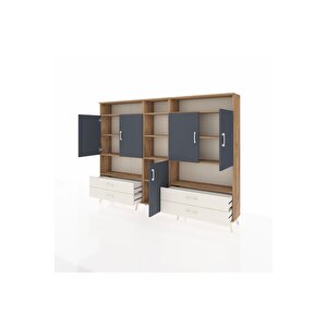 Arges Dolap 12 Raflı 4 Çekmeceli 5 Kapaklı 220x30x163 Çam-antrasit/aytaşı