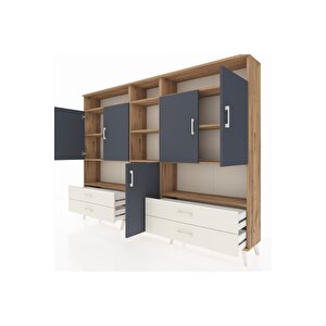 Arges Dolap 12 Raflı 4 Çekmeceli 5 Kapaklı 220x30x163 Çam-antrasit/aytaşı