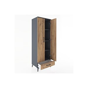 Hyperion Dolap 4 Raflı Tek Çekmeceli 2 Kapaklı 60x44x182 Antrasit-çam
