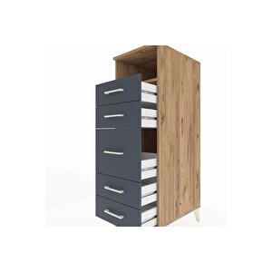 Kronos Dolap Tek Raflı 5 Çekmeceli 44x59x134 Çam-antrasit