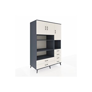 Kronos Dolap 9 Raflı 6 Çekmeceli 3 Kapaklı 132x59x195 Antrasit-aytaşı/aytaşı