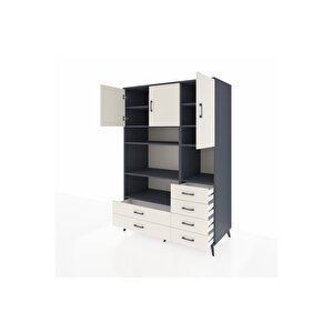 Kronos Dolap 9 Raflı 6 Çekmeceli 3 Kapaklı 132x59x195 Antrasit-aytaşı/aytaşı