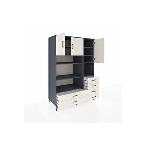 Kronos Dolap 9 Raflı 6 Çekmeceli 3 Kapaklı 132x59x195 Antrasit-aytaşı/aytaşı