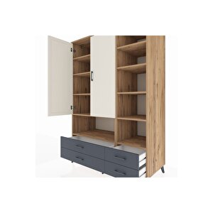 Kronos Dolap 10 Raflı 4 Çekmeceli 2 Kapaklı 132x59x195 Çam-aytaşı/antrasit