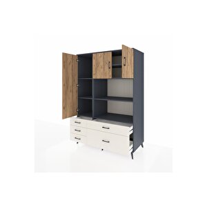 Kronos Dolap 7 Raflı 5 Çekmeceli 3 Kapaklı 132x59x195 Antrasit-çam/aytaşı