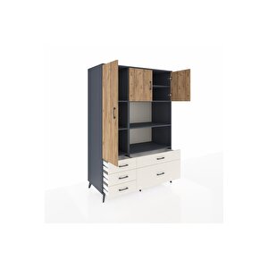 Kronos Dolap 7 Raflı 5 Çekmeceli 3 Kapaklı 132x59x195 Antrasit-çam/aytaşı