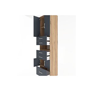 Hyperion Dolap 4 Raflı 5 Çekmeceli 4 Kapaklı 60x44x243 Çam-antrasit