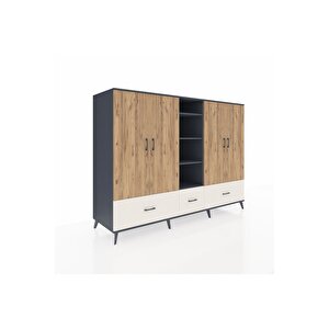 Kronos Dolap 12 Raflı 3 Çekmeceli 4 Kapaklı 220x59x163 Antrasit-çam/aytaşı