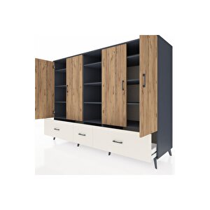 Kronos Dolap 12 Raflı 3 Çekmeceli 4 Kapaklı 220x59x163 Antrasit-çam/aytaşı