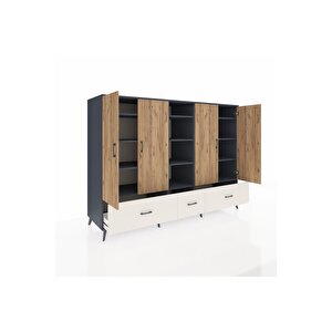 Kronos Dolap 12 Raflı 3 Çekmeceli 4 Kapaklı 220x59x163 Antrasit-çam/aytaşı