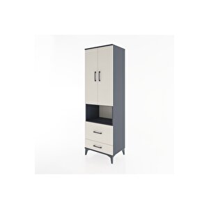Hyperion Dolap 4 Raflı 2 Çekmeceli 2 Kapaklı 60x44x195 Antrasit-aytaşı