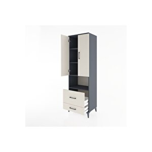 Hyperion Dolap 4 Raflı 2 Çekmeceli 2 Kapaklı 60x44x195 Antrasit-aytaşı
