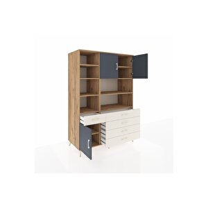 Kronos Dolap 9 Raflı 5 Çekmeceli 3 Kapaklı 132x59x195 Çam-antrasit/aytaşı