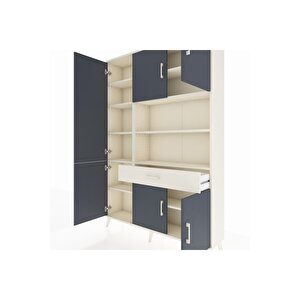 Arges Dolap 10 Raflı Tek Çekmeceli 6 Kapaklı 132x30x195 Aytaşı-antrasit/aytaşı