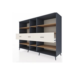 Kronos Dolap 9 Raflı 3 Çekmeceli  220x59x163 Antrasit-çam/aytaşı