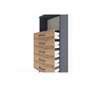 Arges Dolap Tek Raflı 5 Çekmeceli 60x30x134 Antrasit-çam