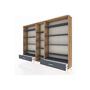 Arges Dolap 14 Raflı 2 Çekmeceli  220x30x163 Çam-antrasit