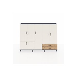 Arges Dolap 12 Raflı 2 Çekmeceli 7 Kapaklı 220x30x163 Antrasit-aytaşı/çam