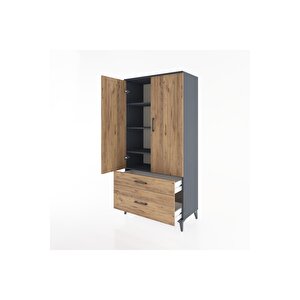 Hyperion Dolap 4 Raflı 2 Çekmeceli 2 Kapaklı 88x44x182 Antrasit-çam