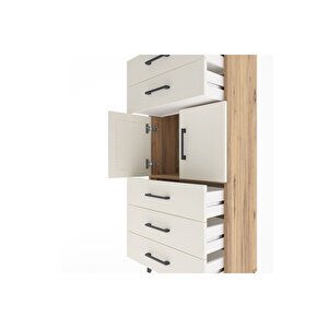 Arges Dolap Tek Raflı 5 Çekmeceli 2 Kapaklı 60x30x134 Çam-aytaşı