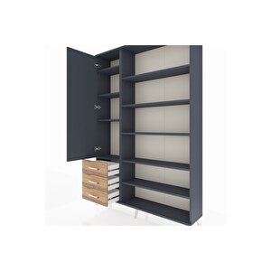 Arges Dolap 9 Raflı 3 Çekmeceli 3 Kapaklı 132x30x195 Antrasit-antrasit/çam