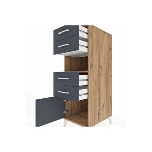 Kronos Dolap Tek Raflı 4 Çekmeceli Tek Kapaklı 44x59x134 Çam-antrasit