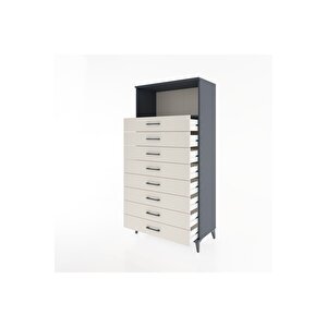 Hyperion Dolap Tek Raflı 8 Çekmeceli 88x44x182 Antrasit-aytaşı