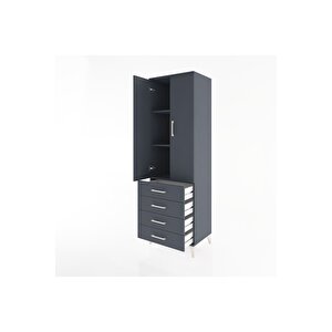 Hyperion Dolap 3 Raflı 4 Çekmeceli 2 Kapaklı 60x44x195 Antrasit-antrasit