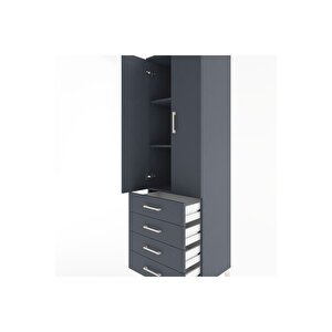 Hyperion Dolap 3 Raflı 4 Çekmeceli 2 Kapaklı 60x44x195 Antrasit-antrasit