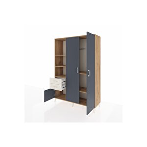 Hyperion Dolap 5 Raflı 2 Çekmeceli Tek Askılı 132x44x195 Çam-antrasit/aytaşı