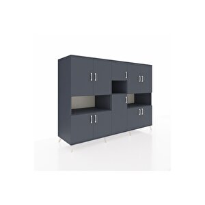 Kronos Dolap 14 Raflı 10 Kapaklı 220x59x163 Antrasit-antrasit