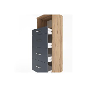 Hyperion Dolap Tek Raflı 4 Çekmeceli 60x44x163 Çam-antrasit