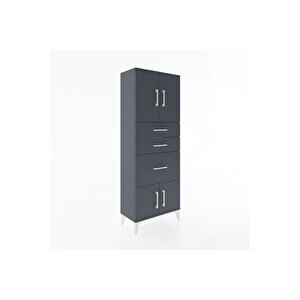 Arges Dolap 2 Raflı 3 Çekmeceli 4 Kapaklı 60x30x163 Antrasit-antrasit