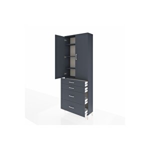 Arges Dolap 4 Raflı 4 Çekmeceli 2 Kapaklı 88x30x243 Antrasit-antrasit