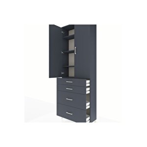 Arges Dolap 4 Raflı 4 Çekmeceli 2 Kapaklı 88x30x243 Antrasit-antrasit