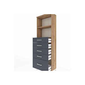 Arges Dolap 2 Raflı 5 Çekmeceli 60x30x182 Çam-antrasit
