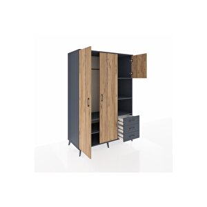 Kronos Dolap 5 Raflı 3 Çekmeceli Tek Askılı 132x59x195 Antrasit-çam/antrasit