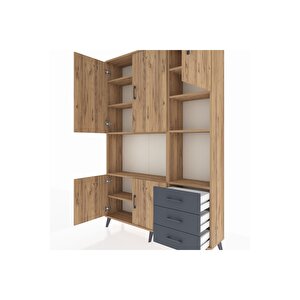 Arges Dolap 9 Raflı 3 Çekmeceli 5 Kapaklı 132x30x195 Çam-çam/antrasit
