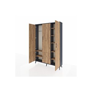 Arges Gardrop 7 Raflı 5 Kapaklı Tek Askılı 132x30x195 Antrasit-çam