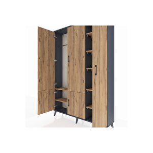 Arges Gardrop 7 Raflı 5 Kapaklı Tek Askılı 132x30x195 Antrasit-çam