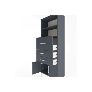 Arges Dolap 2 Raflı 3 Çekmeceli 2 Kapaklı 60x30x163 Antrasit-antrasit