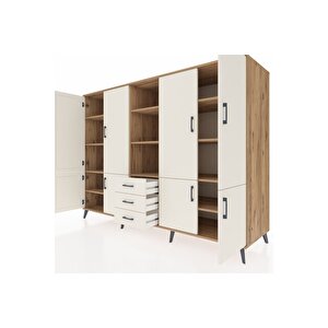 Kronos Dolap 11 Raflı 3 Çekmeceli 8 Kapaklı 220x59x163 Çam-aytaşı