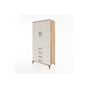 Hyperion Dolap Tek Raflı 4 Çekmeceli Tek Askılı 88x44x182 Çam-aytaşı