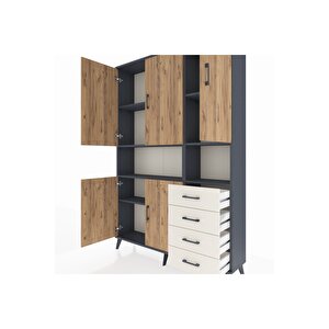 Arges Dolap 7 Raflı 4 Çekmeceli 5 Kapaklı 132x30x195 Antrasit-çam/aytaşı