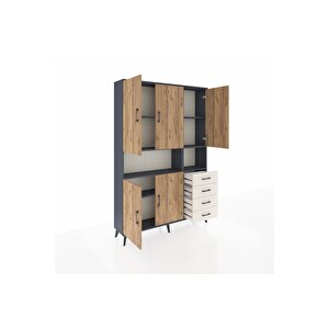 Arges Dolap 7 Raflı 4 Çekmeceli 5 Kapaklı 132x30x195 Antrasit-çam/aytaşı