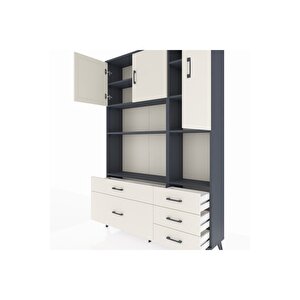 Arges Gardrop 8 Raflı 5 Çekmeceli 3 Kapaklı 132x30x195 Antrasit-aytaşı