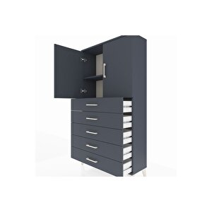 Arges Dolap 2 Raflı 5 Çekmeceli 2 Kapaklı 88x30x163 Antrasit-antrasit